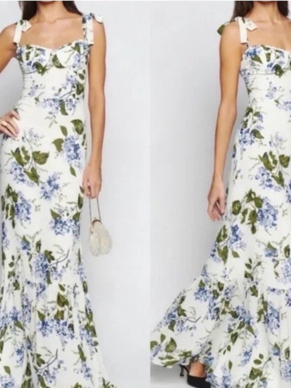 Reformation Jasen White and Green Sleeveless Maxi Sundress size 10